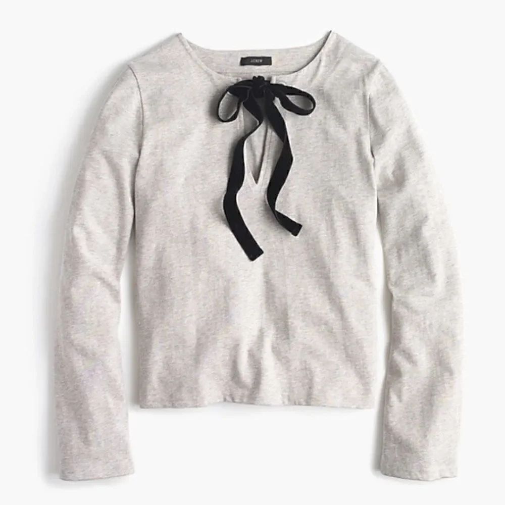 NEW ✨ J.Crew Grey Velvet Bow Keyhole Top XXS